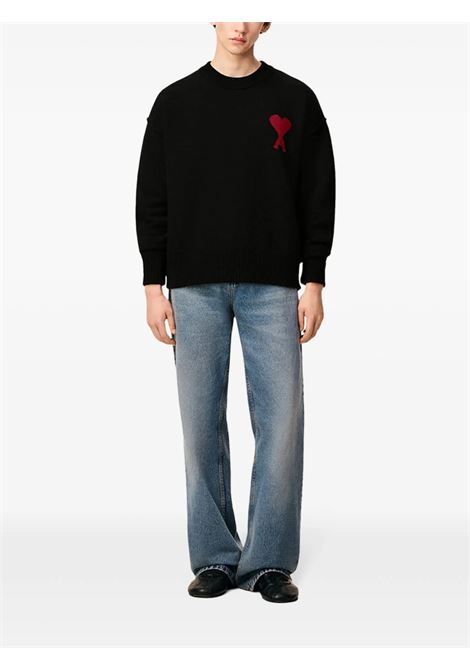 adc crewneck sweater man oblack AMI PARIS | UKS838.018009